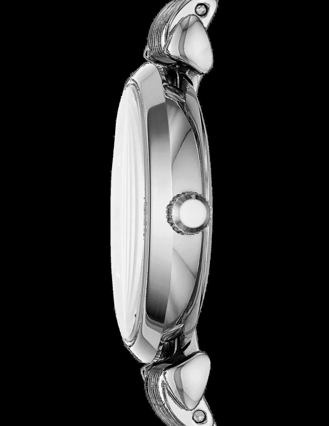 Cadran Emporio Armani AR11204 en nacre blanche aux reflets irisés, aiguilles dorées et index bâtons, sans date