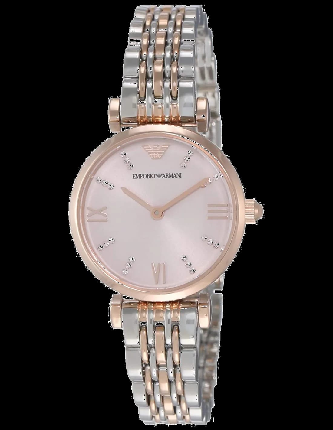 Montre Emporio Armani AR11223 au cadran blanc nacré et index dorés, style élégant et raffiné