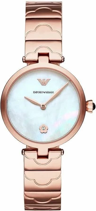 Montre Emporio Armani AR11236 au cadran nacre et boîtier acier or rose, style élégant et féminin
