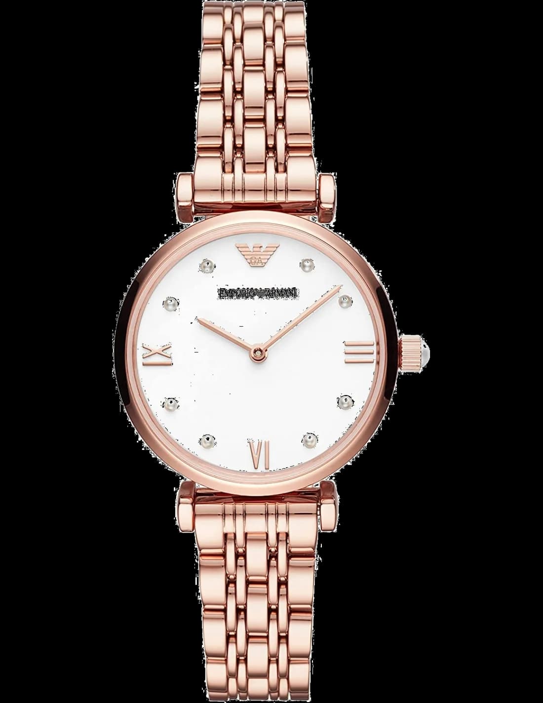 Montre Emporio Armani AR11267 avec cadran blanc nacré et index dorés, style élégant et raffiné