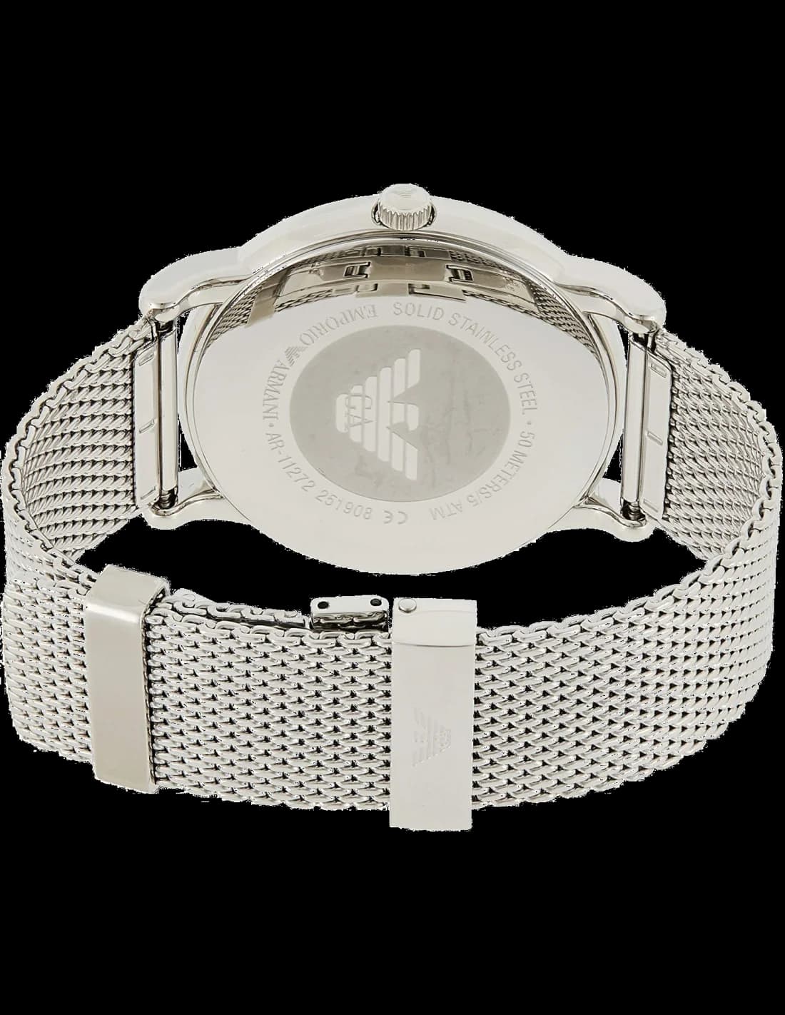 Bracelet Emporio Armani AR11272 en maille milanaise argentée, fermoir déployante, confort et ajustement optimal