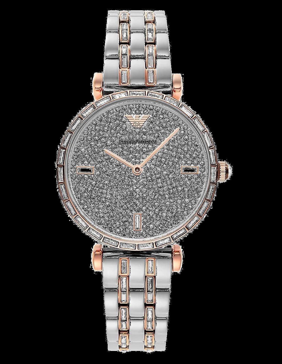 Montre Emporio Armani AR11293 au cadran gris soleillé avec aiguilles dorées et finitions élégantes