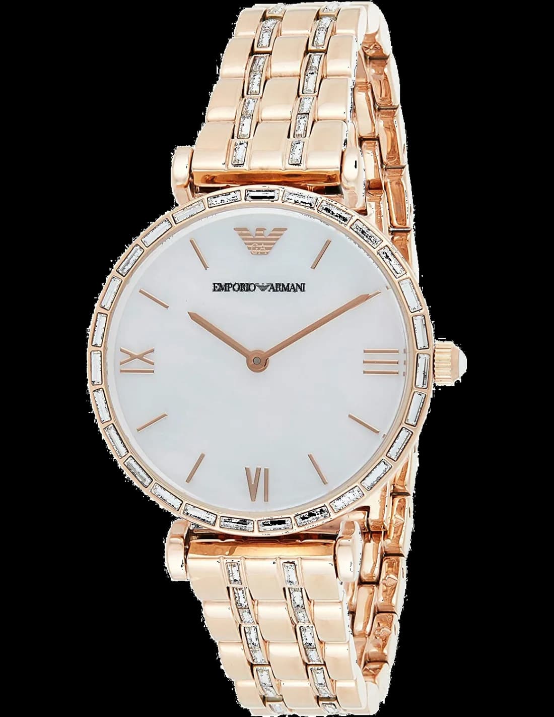 Montre Emporio Armani AR11294 au cadran nacre irisé et boîtier acier or rose