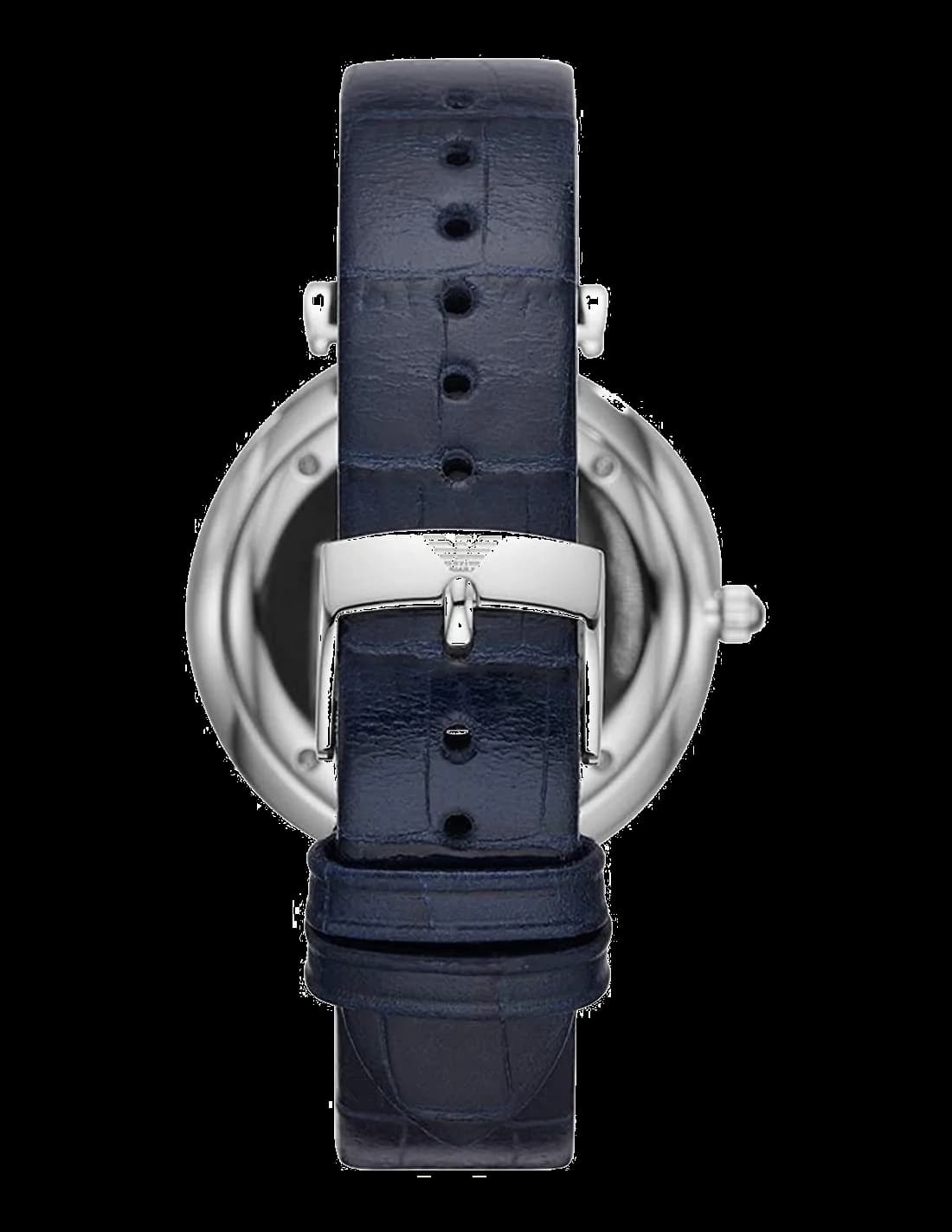 Bracelet Emporio Armani AR11300 en cuir marine avec coutures ton sur ton, boucle ardillon signée, texture lisse