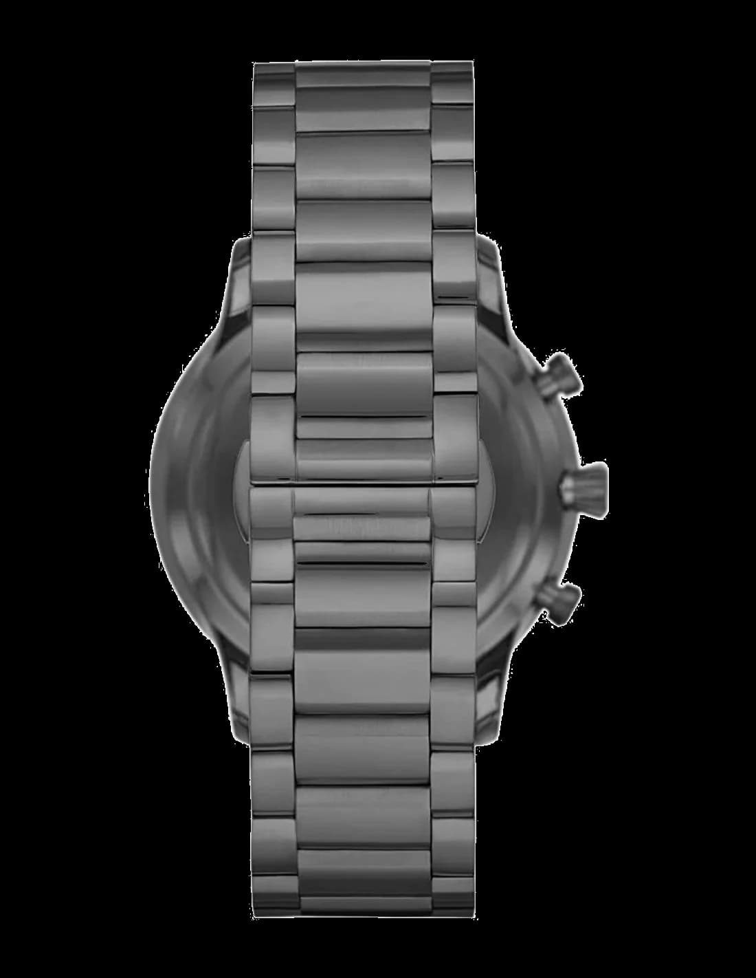 Cadran Emporio Armani AR11348 à fond noir, index appliqués et aiguilles dauphine, guichet date à 3h, finition soignée