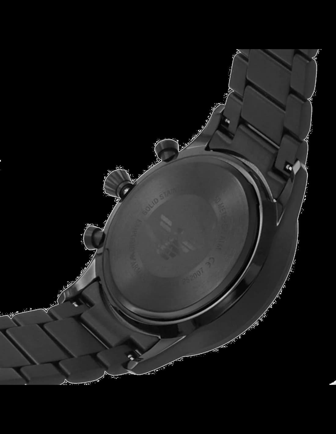Bracelet Emporio Armani AR11349 en acier inoxydable noir brossé, maillons intégrés et fermoir déployant double sécurité, aspect contemporain