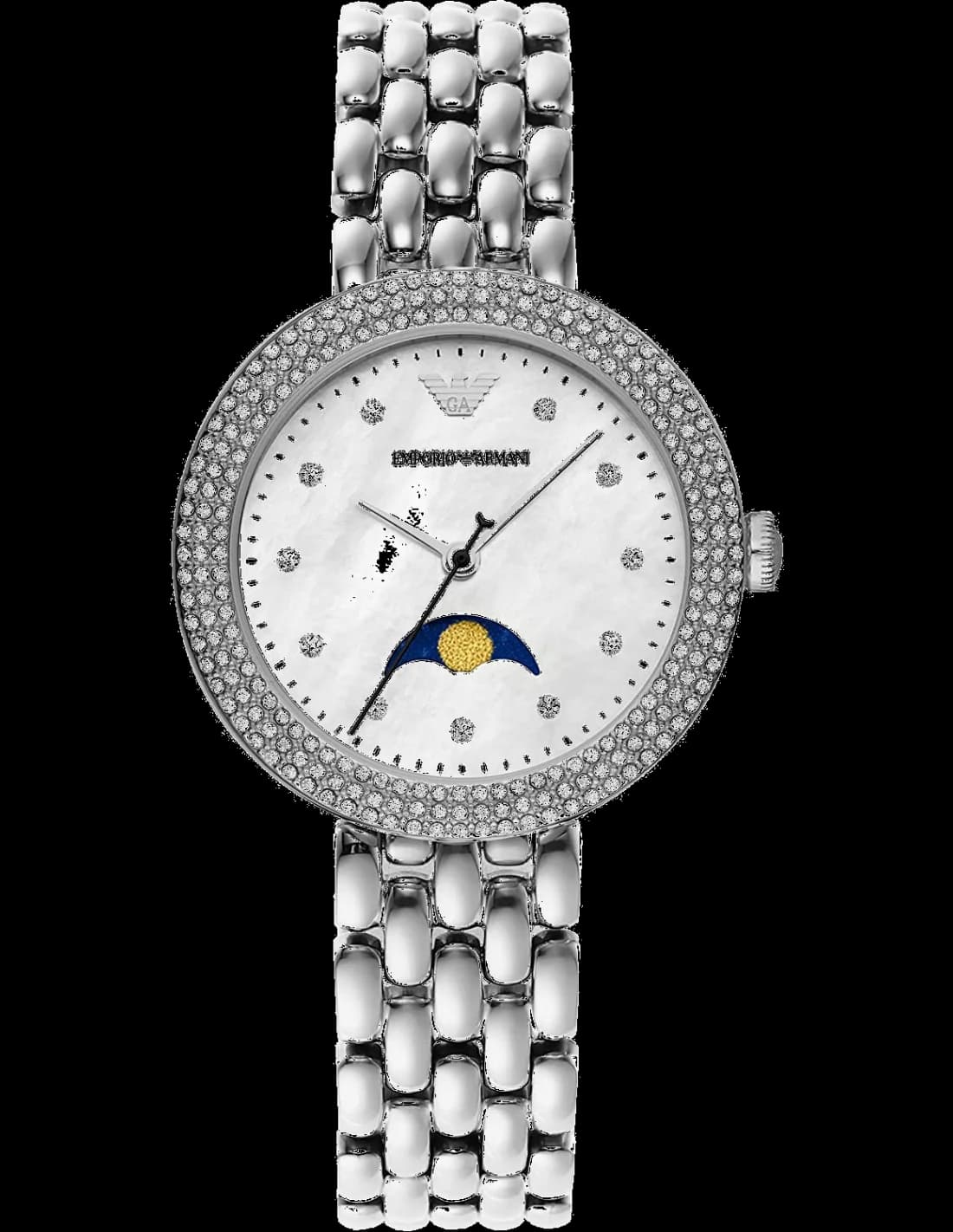 Montre Emporio Armani AR11461 au cadran nacré et index dorés, style élégant et raffiné