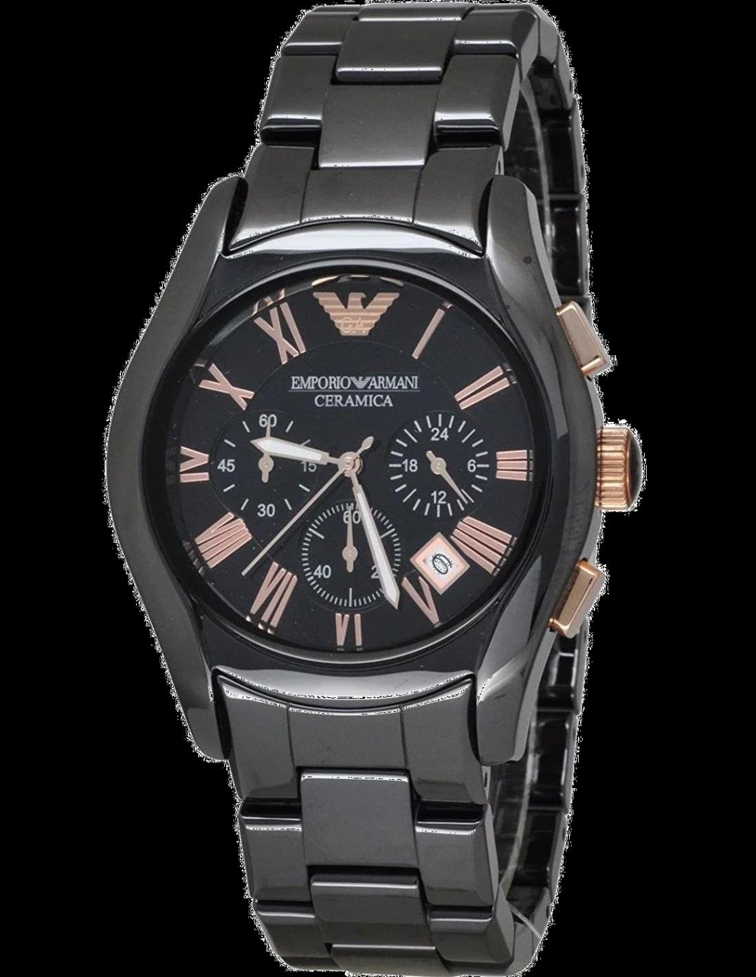 Montre Emporio Armani AR1410 au cadran noir et aiguilles argentées sur fond satiné