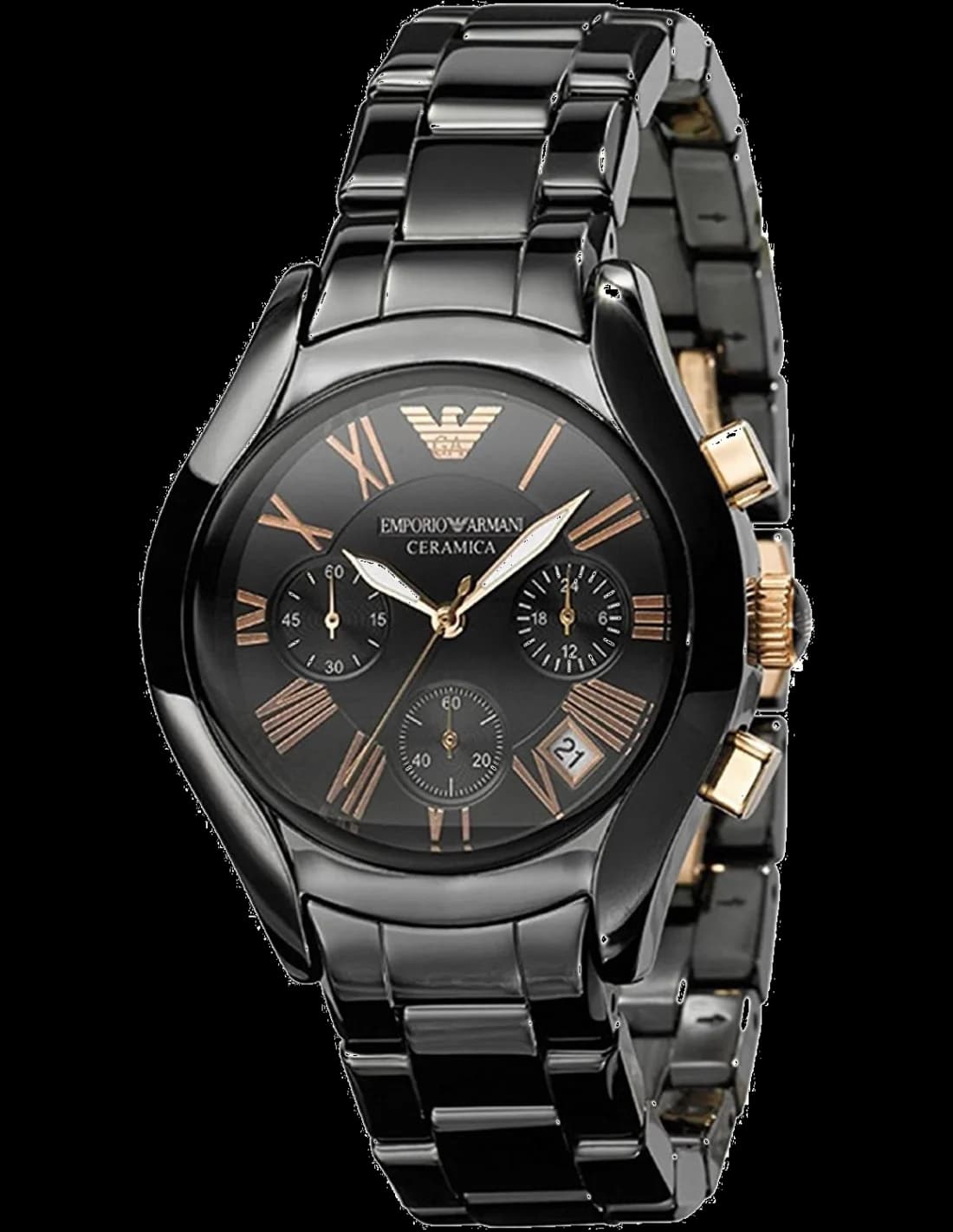 Montre Emporio Armani AR1411 en céramique noire, cadran noir avec index argentés et aiguilles luminescentes