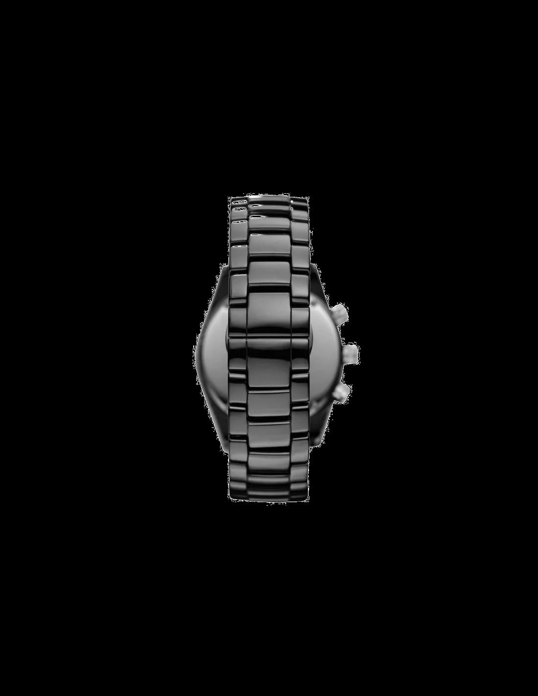 Bracelet Emporio Armani AR1421 en céramique noire lisse et acier inoxydable, fermoir déployant double bouton, finition mate élégante
