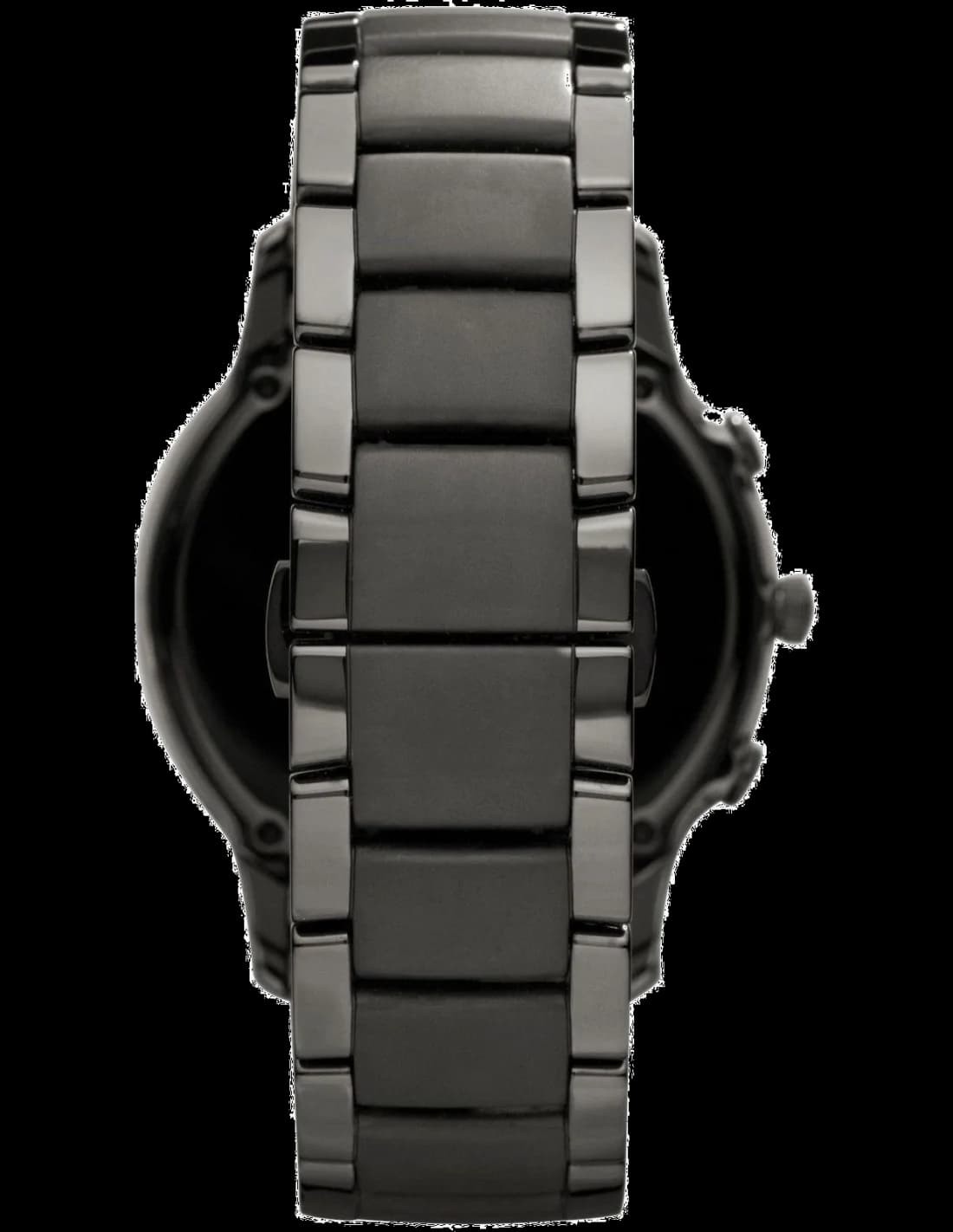 Cadran Emporio Armani AR1451 au cadran noir affichant compteurs chronographe et date à 4h30, index appliqués et aiguilles luminescentes