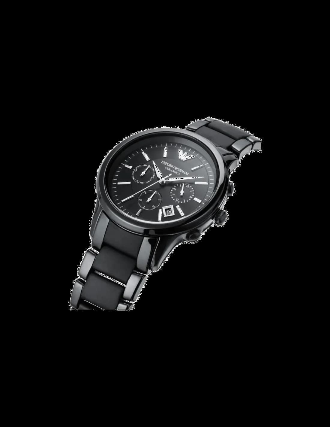 Montre Emporio Armani AR1452 Chronographe en Céramique Noire et Cuir vue 2