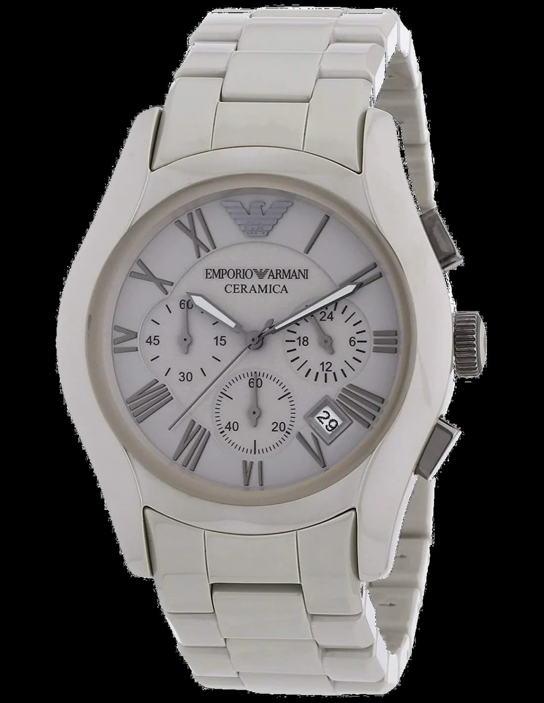 Montre Emporio Armani AR1459 en céramique noire avec cadran noir, style moderne et chic