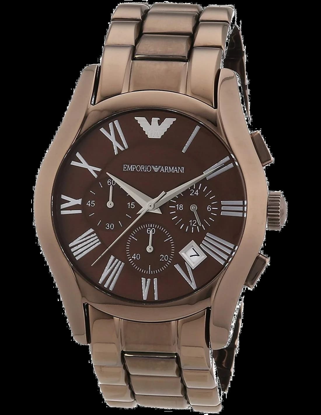 Montre Emporio Armani AR1610 avec cadran noir texturé, aiguilles argentées et index bâtons, chronographe sport chic