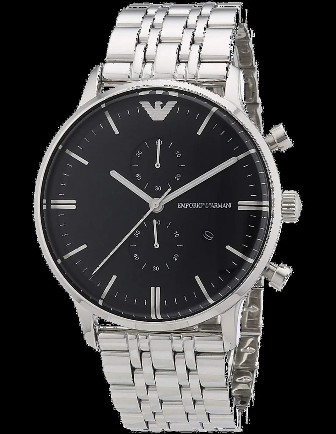 Montre Emporio Armani AR1648 avec cadran bleu profond et aiguilles argentées sur fond soleillé