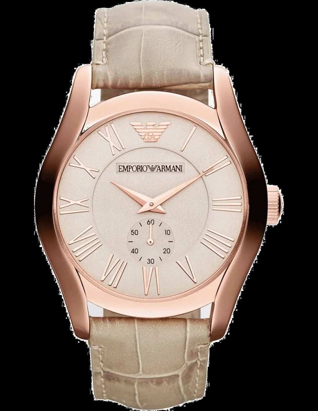 Montre Emporio Armani AR1667 avec cadran marron soleillé et index dorés, style classique chic