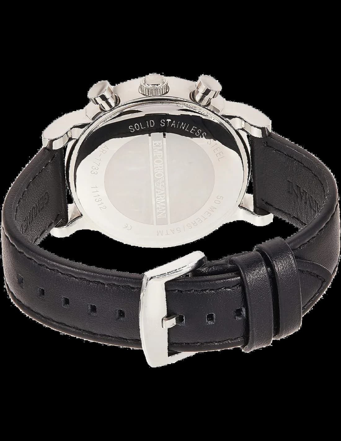 Cadran Emporio Armani AR1733 avec compteurs multifonctions à 6h, 9h et 12h, index bâtons et chiffres romains alternés