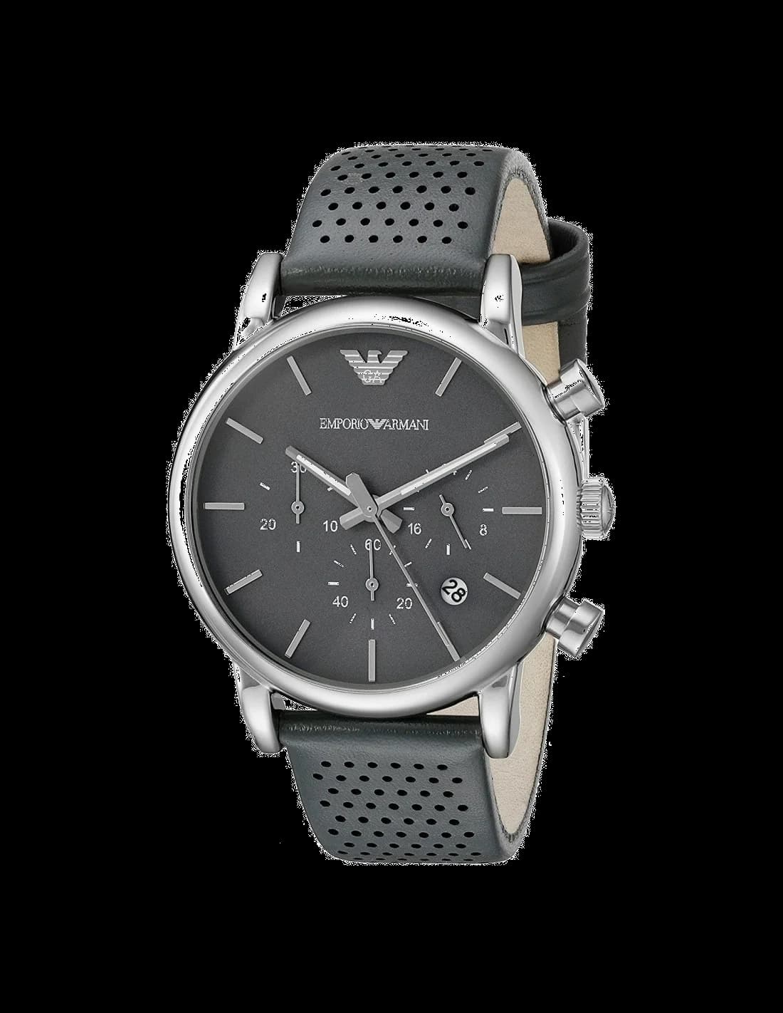 Montre Emporio Armani AR1735 avec cadran noir et aiguilles argentées, design classique et élégant