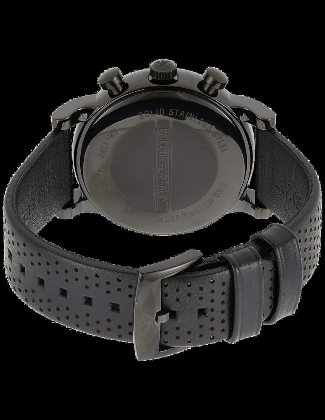 Bracelet Emporio Armani AR1737 en cuir noir perforé avec coutures contrastées et boucle ardillon