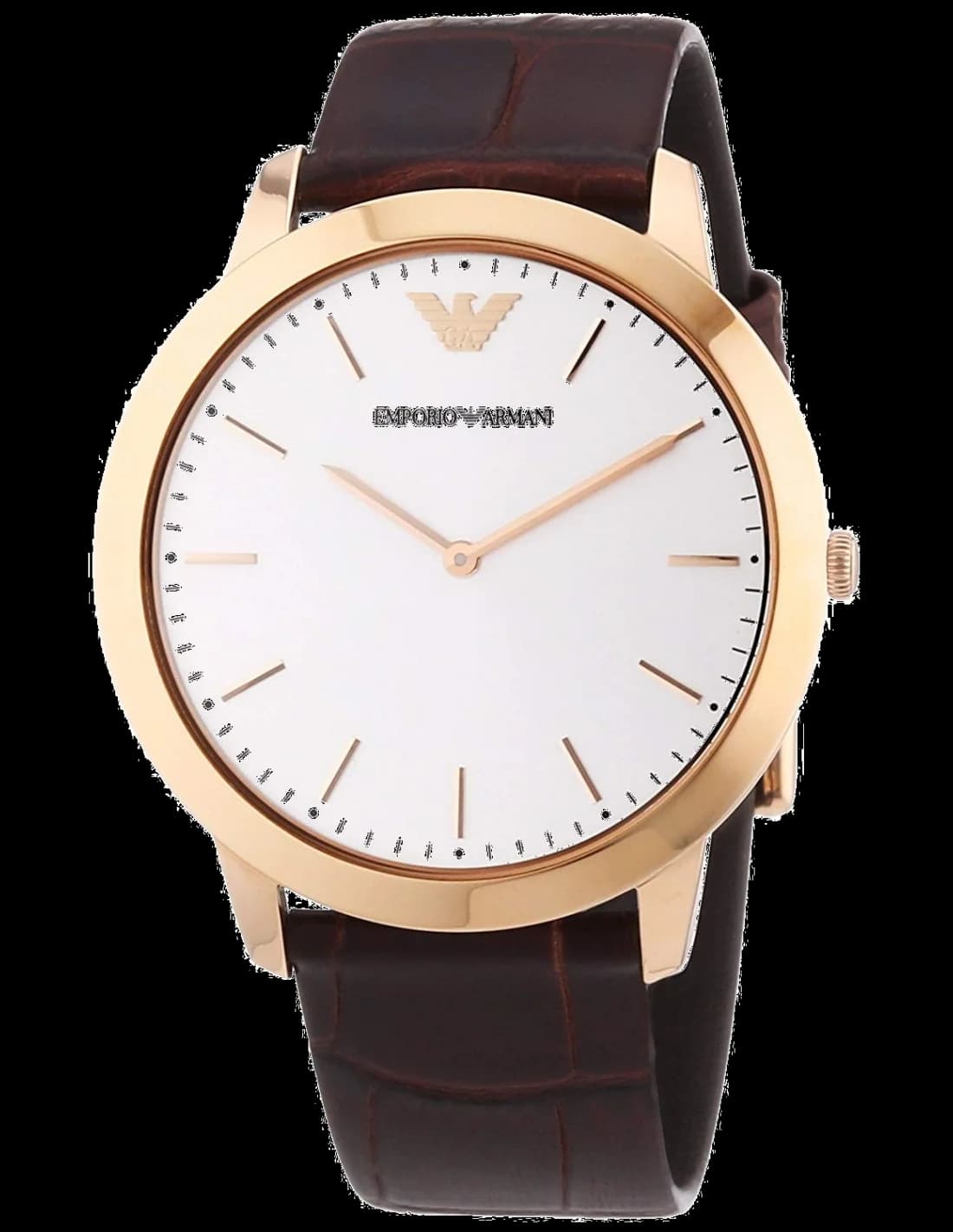 Montre Emporio Armani AR1743 au cadran marron soleil et index dorés, style rétro chic