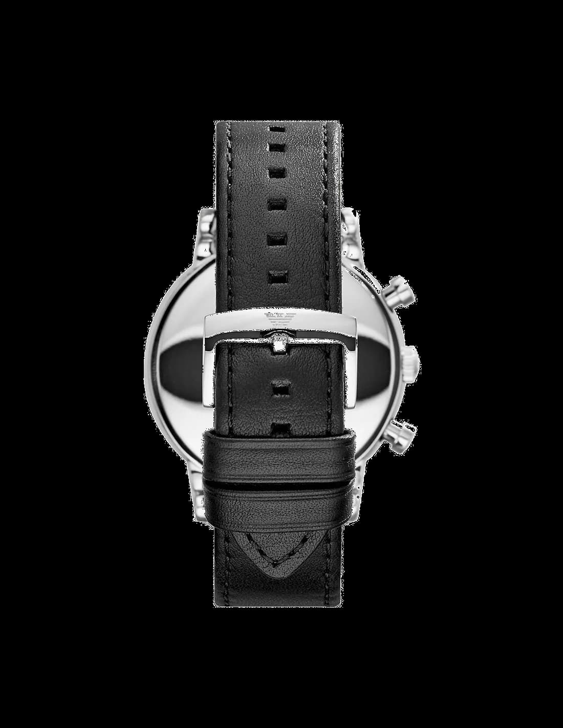 Bracelet Emporio Armani AR1807 en cuir noir cousu, boucle déployante en acier gravée du logo Armani