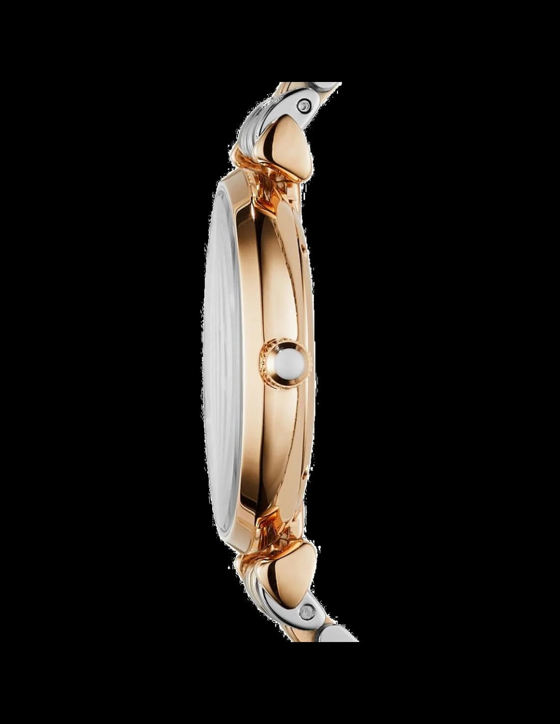 Cadran Emporio Armani AR1840 détaillant les index en strass scintillants et les aiguilles bâton dorées sur fond argenté
