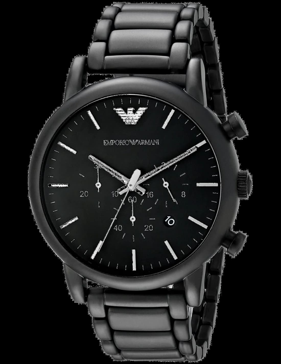 Montre Emporio Armani AR1895 au cadran noir soleil et index argentés, style sport chic intemporel