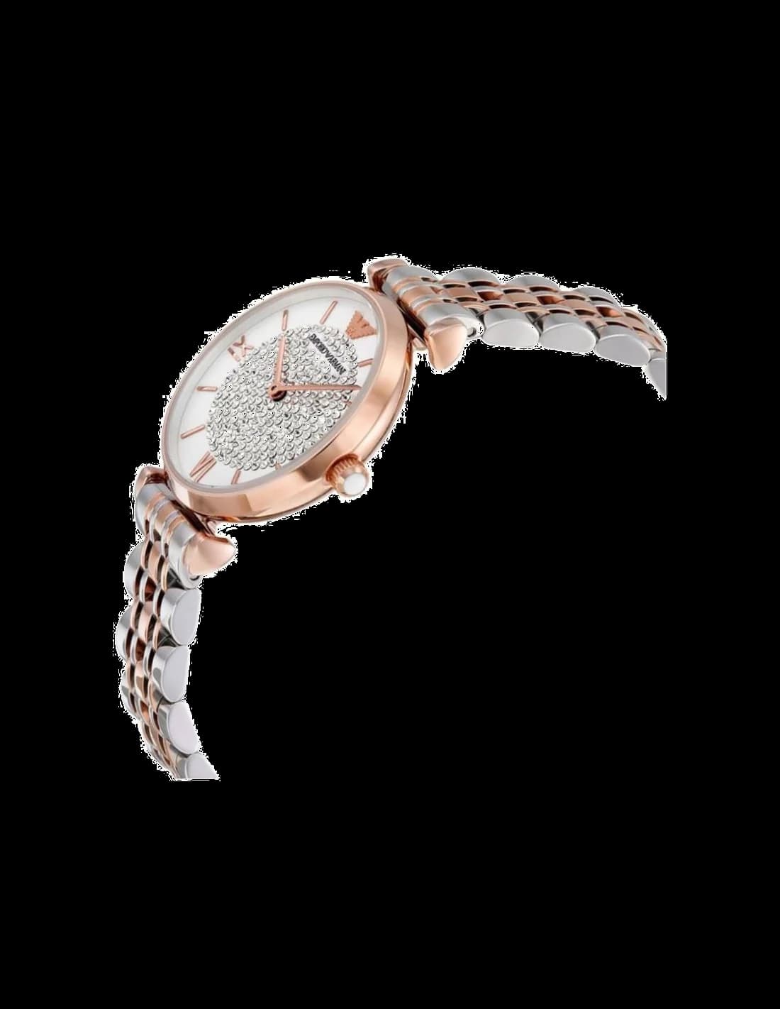 Cadran Emporio Armani AR1926 à cadran blanc, index bâtons dorés, aiguilles dorées et date à 3h