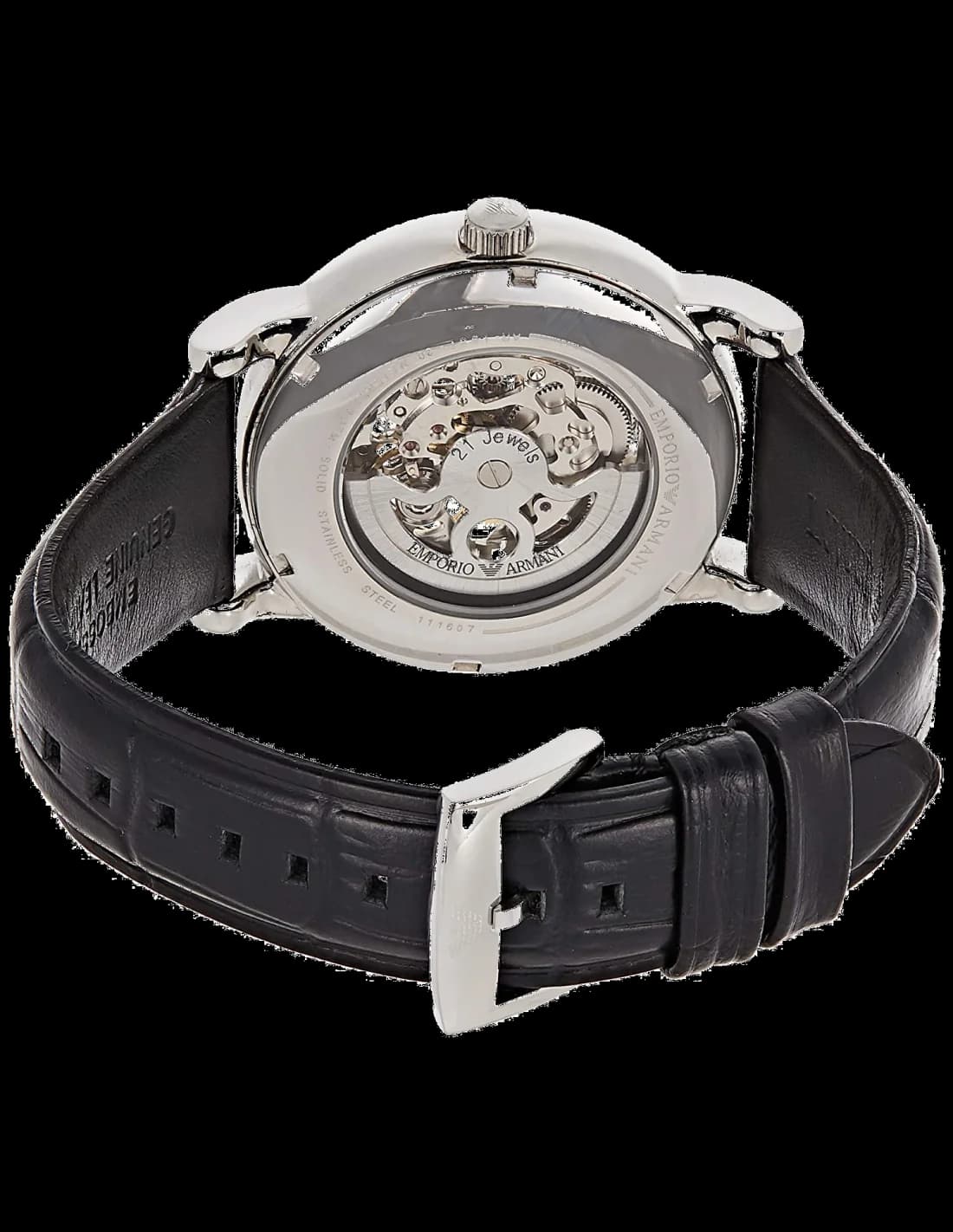 Bracelet Emporio Armani AR1981 en cuir noir cousu, boucle ardillon en acier inoxydable brossé