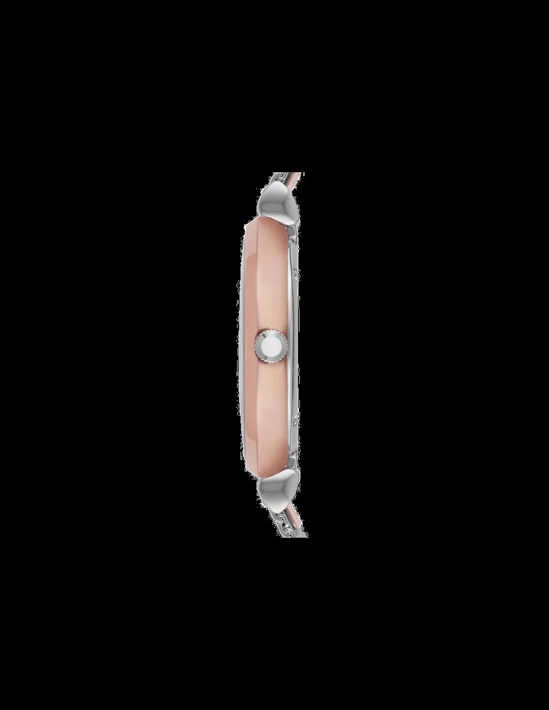 Cadran Emporio Armani AR2067 avec index bâtons argentés, aiguilles dorées et date à 3h, design épuré
