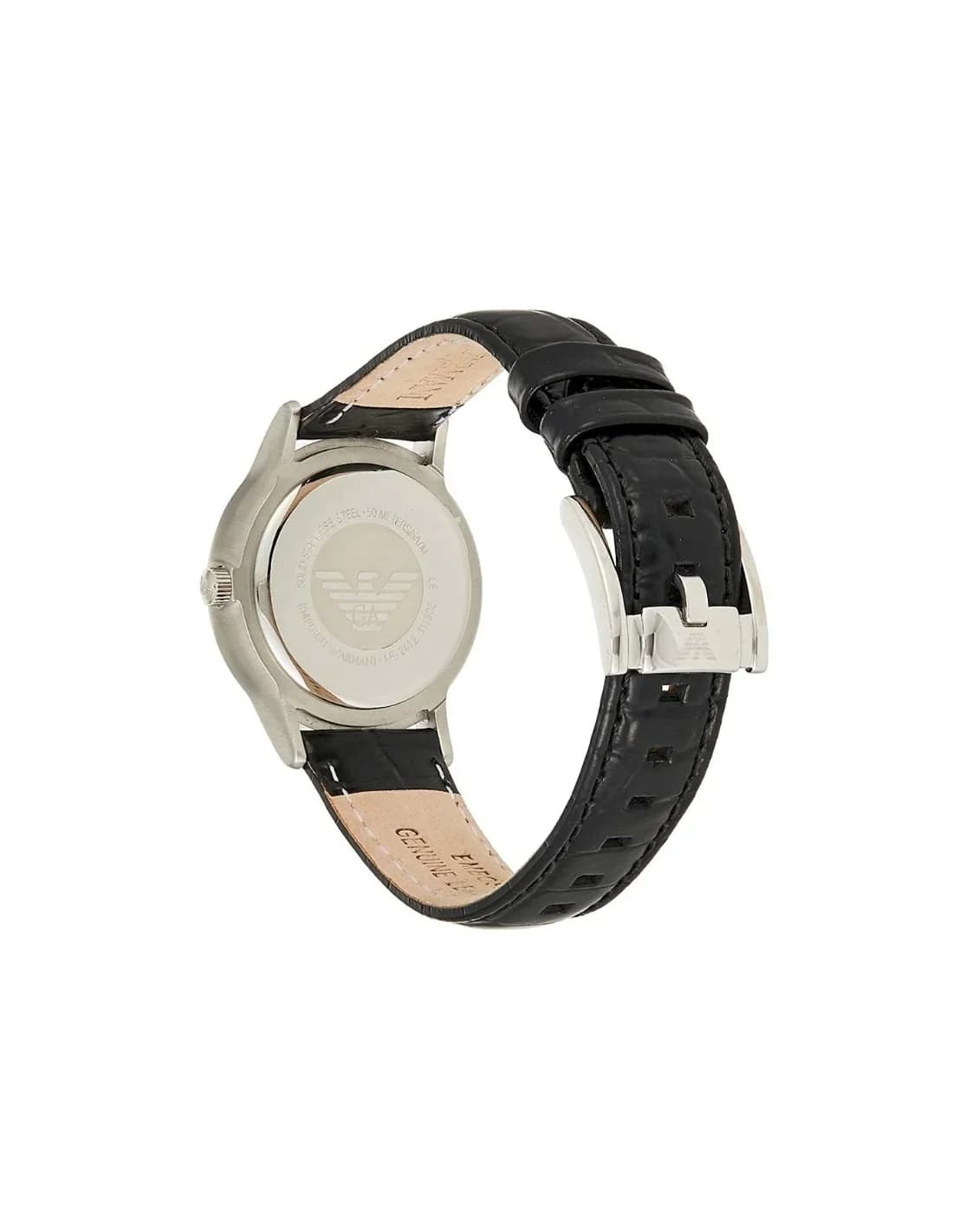 Cadran Emporio Armani AR2412 avec index bâtons dorés, aiguilles dauphine et date à 3h, élégance sobre