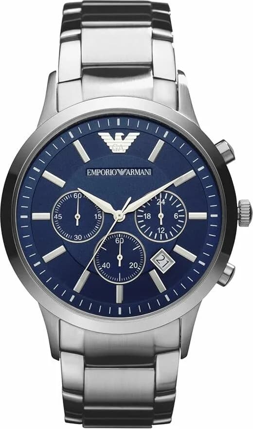 Montre Emporio Armani AR2448 au cadran bleu élégant, acier brossé, style moderne et raffiné