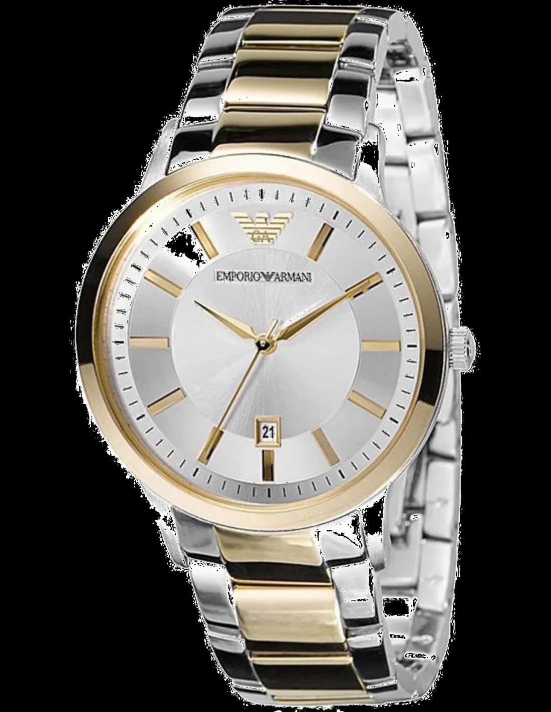 Montre Emporio Armani AR2449 avec cadran noir et index dorés, style classique chic