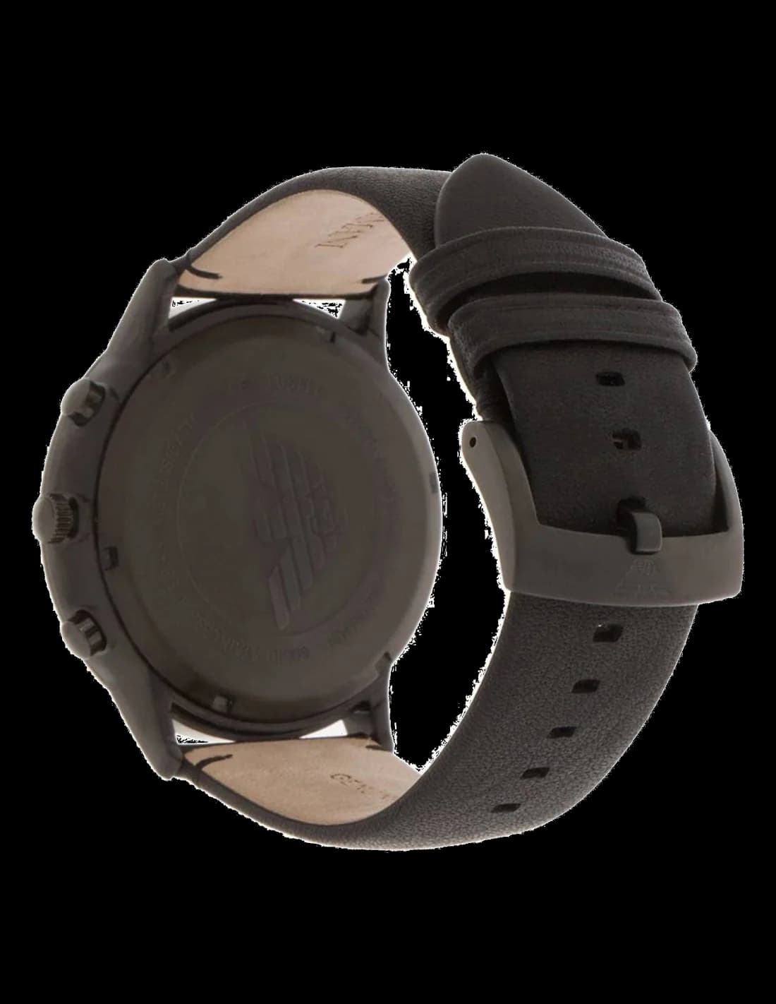 Bracelet Emporio Armani AR2461 en cuir noir grainé, coutures contrastées et boucle ardillon en acier brossé