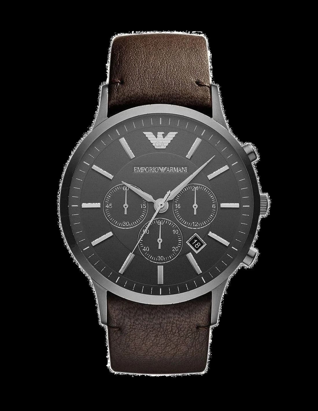 Montre Emporio Armani AR2462 cadran noir soleil, aiguilles argentées, style sport chic