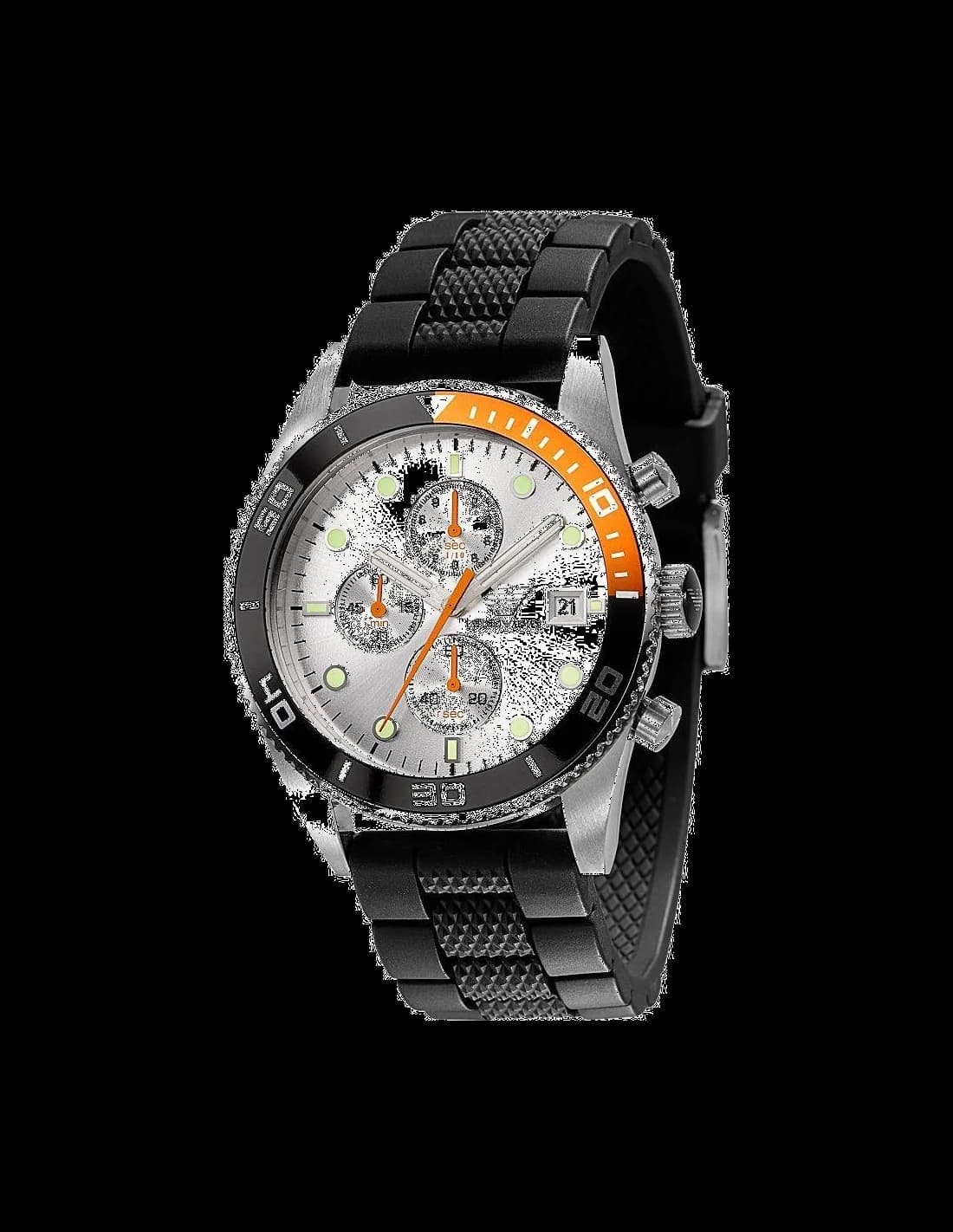 Montre Emporio Armani AR5856 avec cadran bleu soleil, aiguilles argentées et index bâtons sur fond bleu profond