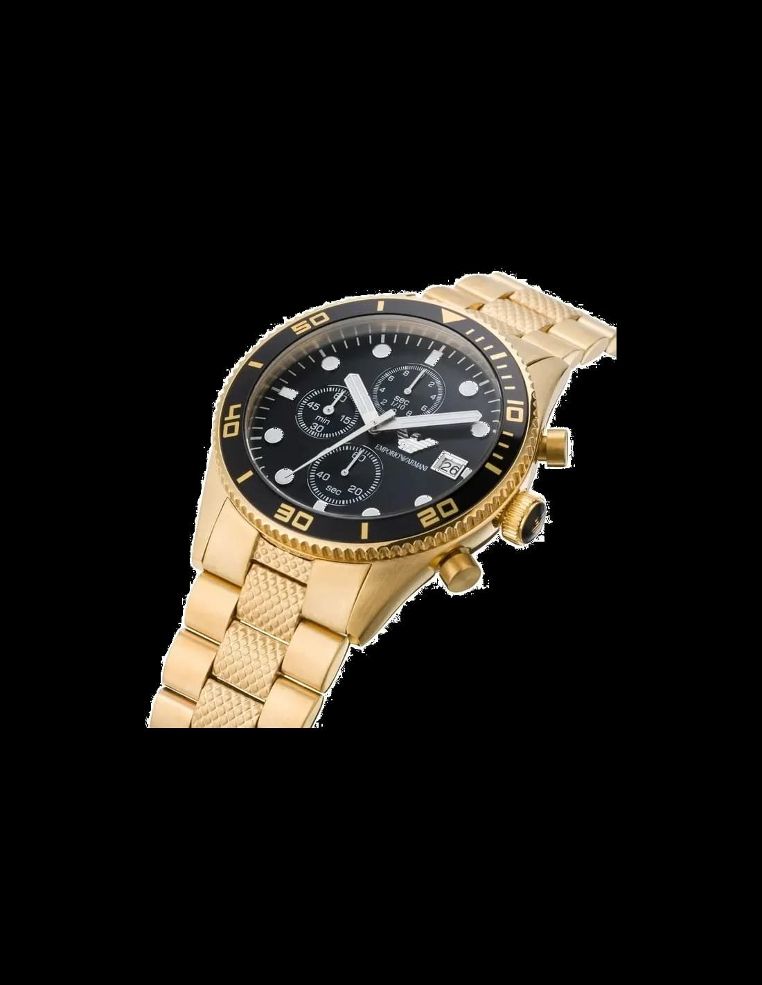 Cadran Emporio Armani AR5857 avec compteurs chronographe, date à 4h30, index appliques et aiguilles luminescentes