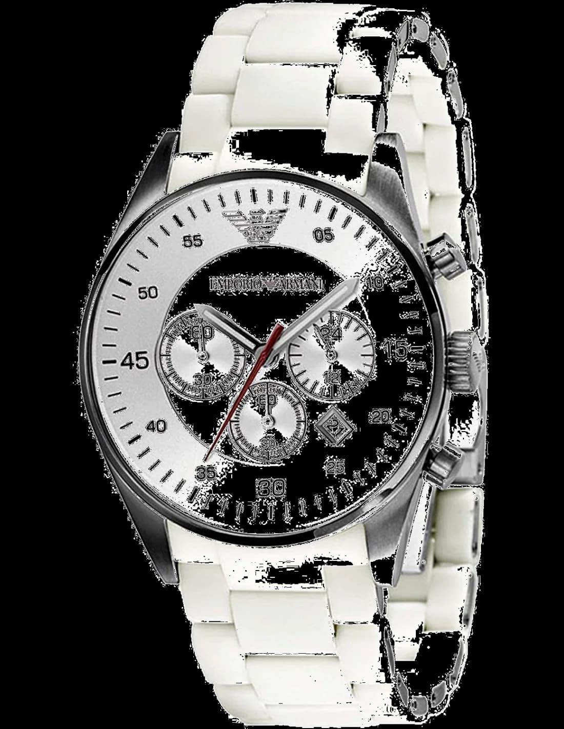 Montre Emporio Armani AR5859 avec cadran blanc et aiguilles noires, style épuré et moderne