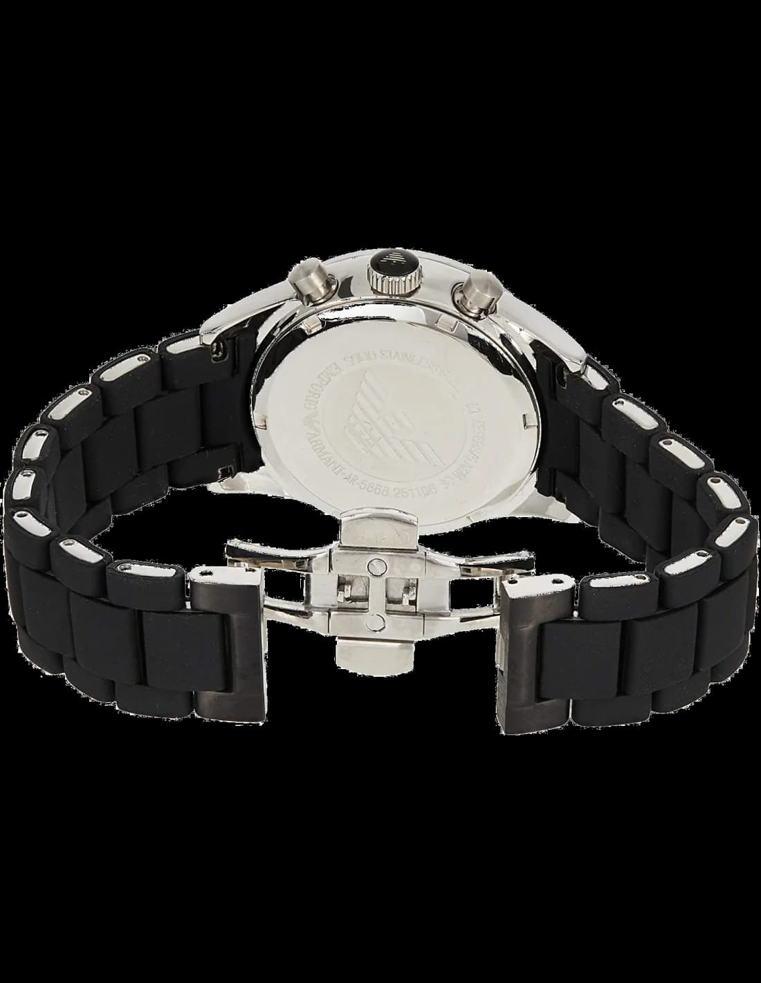 Cadran Emporio Armani AR5866 avec compteurs chronographe noirs sur fond gris soleillé et date à 4h30