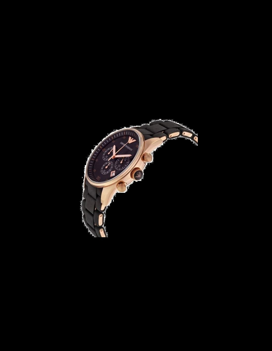 Bracelet Emporio Armani AR5905 en silicone noir texturé avec boucle ardillon en acier brossé et détails rose gold