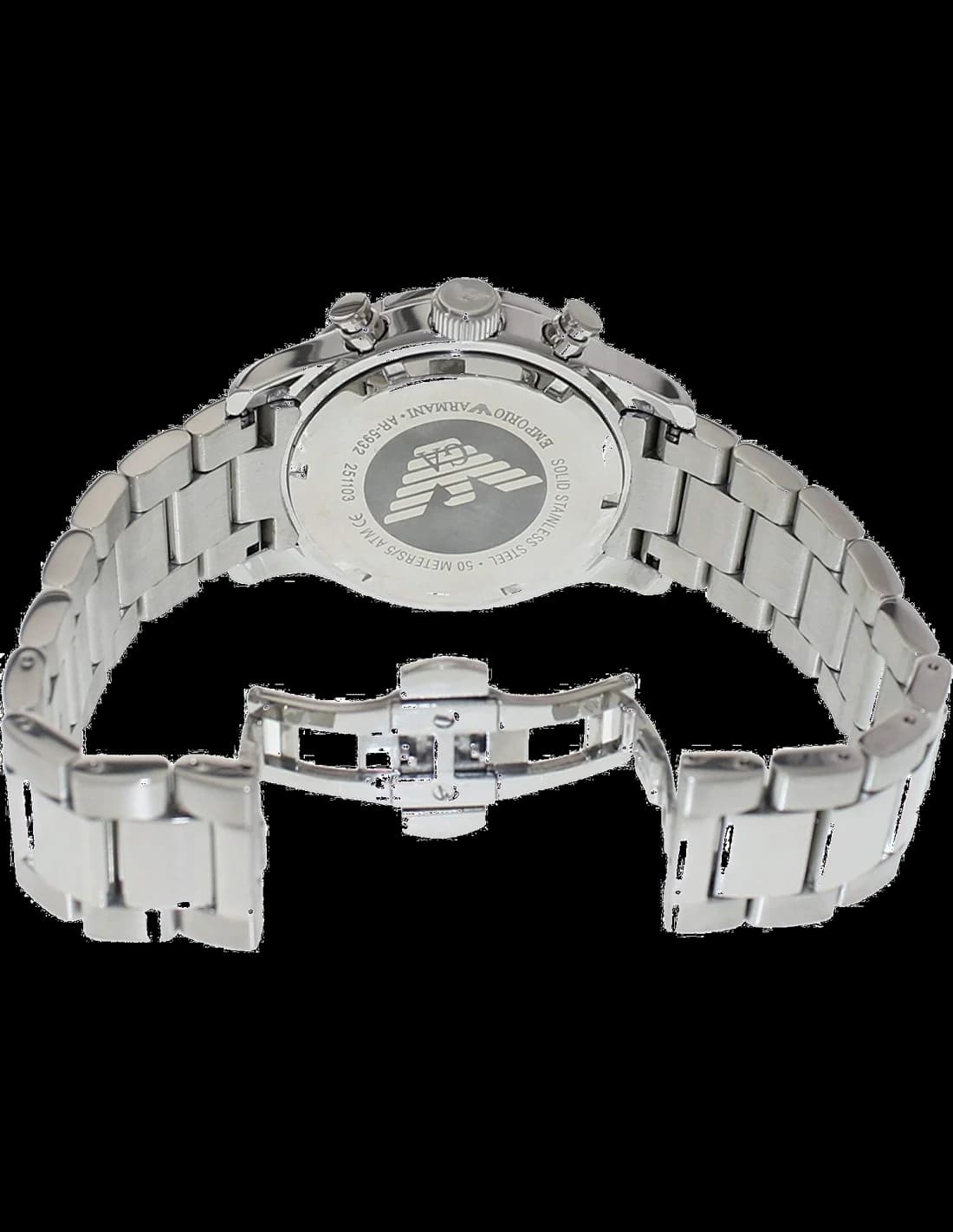 Cadran Emporio Armani AR5932 blanc avec index appliqués et aiguilles luminescentes, guichet date à 3h