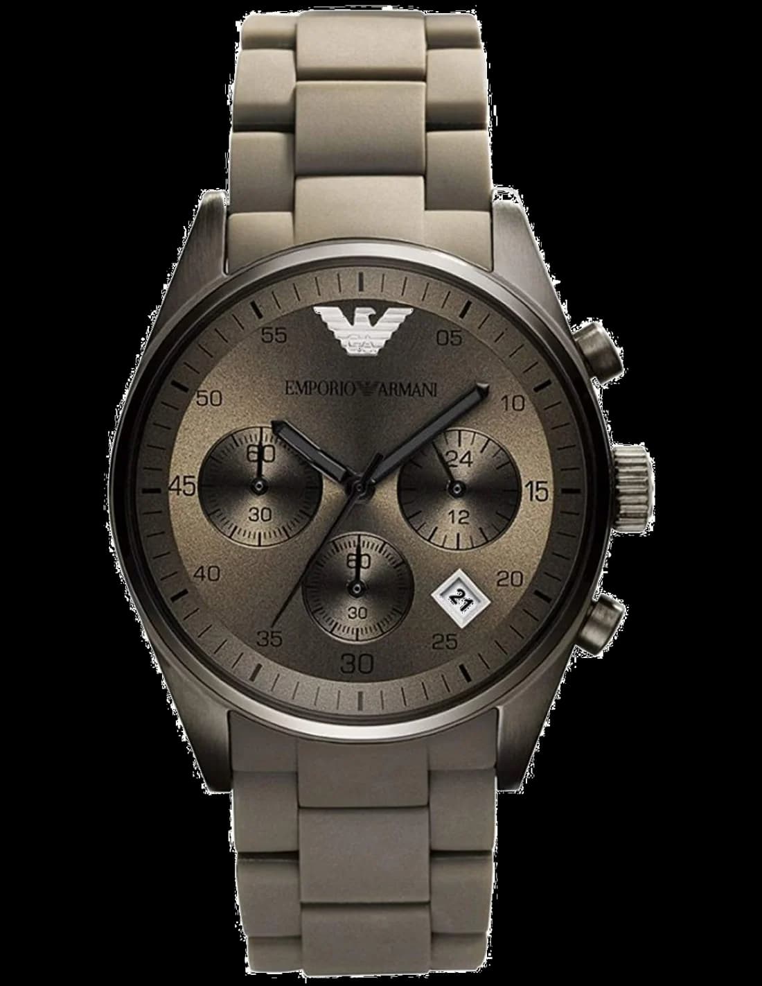 Montre Emporio Armani AR5950 sportivo chronographe noir avec cadran fumé et aiguilles luminescentes, style moderne et sportif