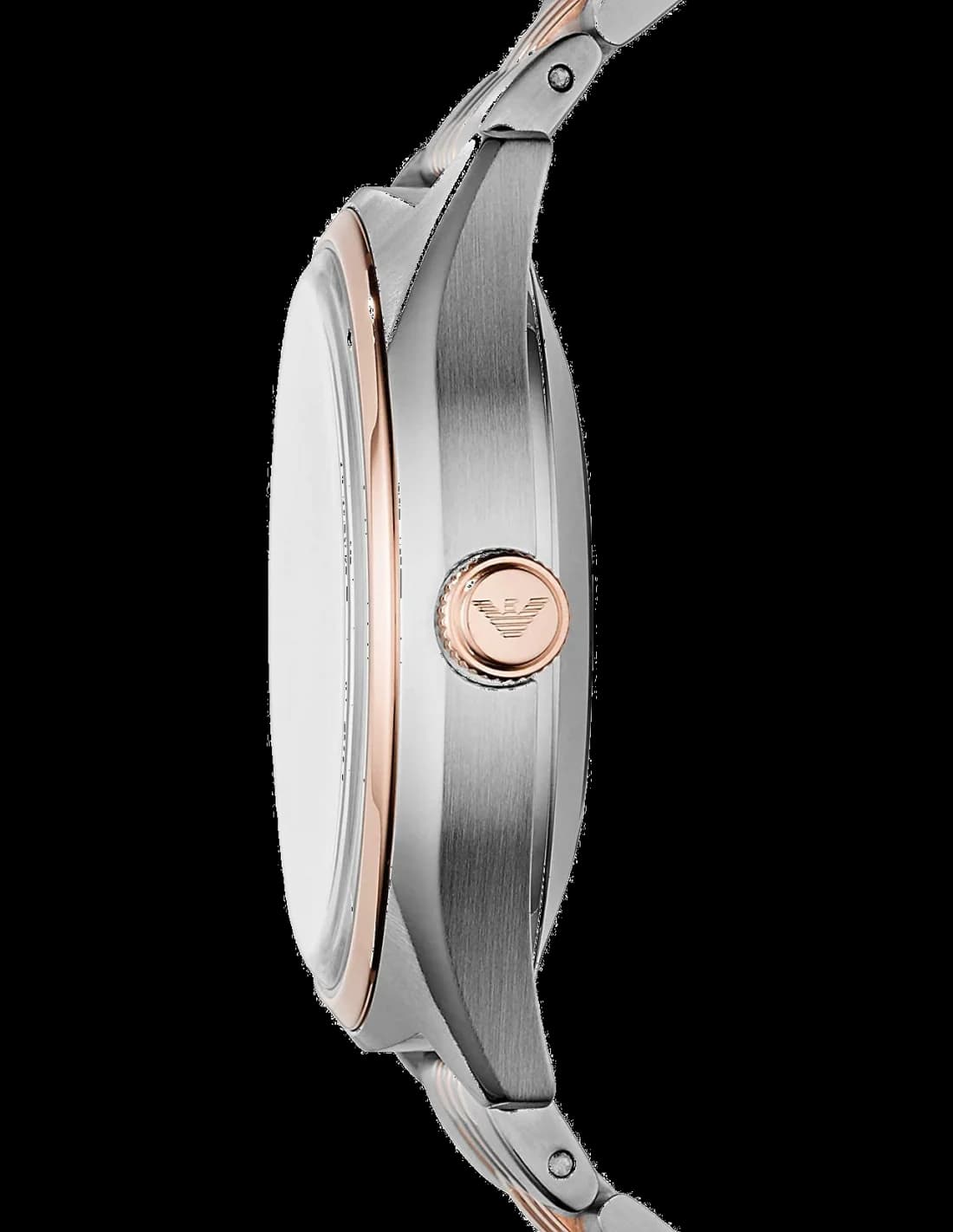 Cadran Emporio Armani AR60002 ouvert dévoilant le mouvement automatique et aiguilles dorées