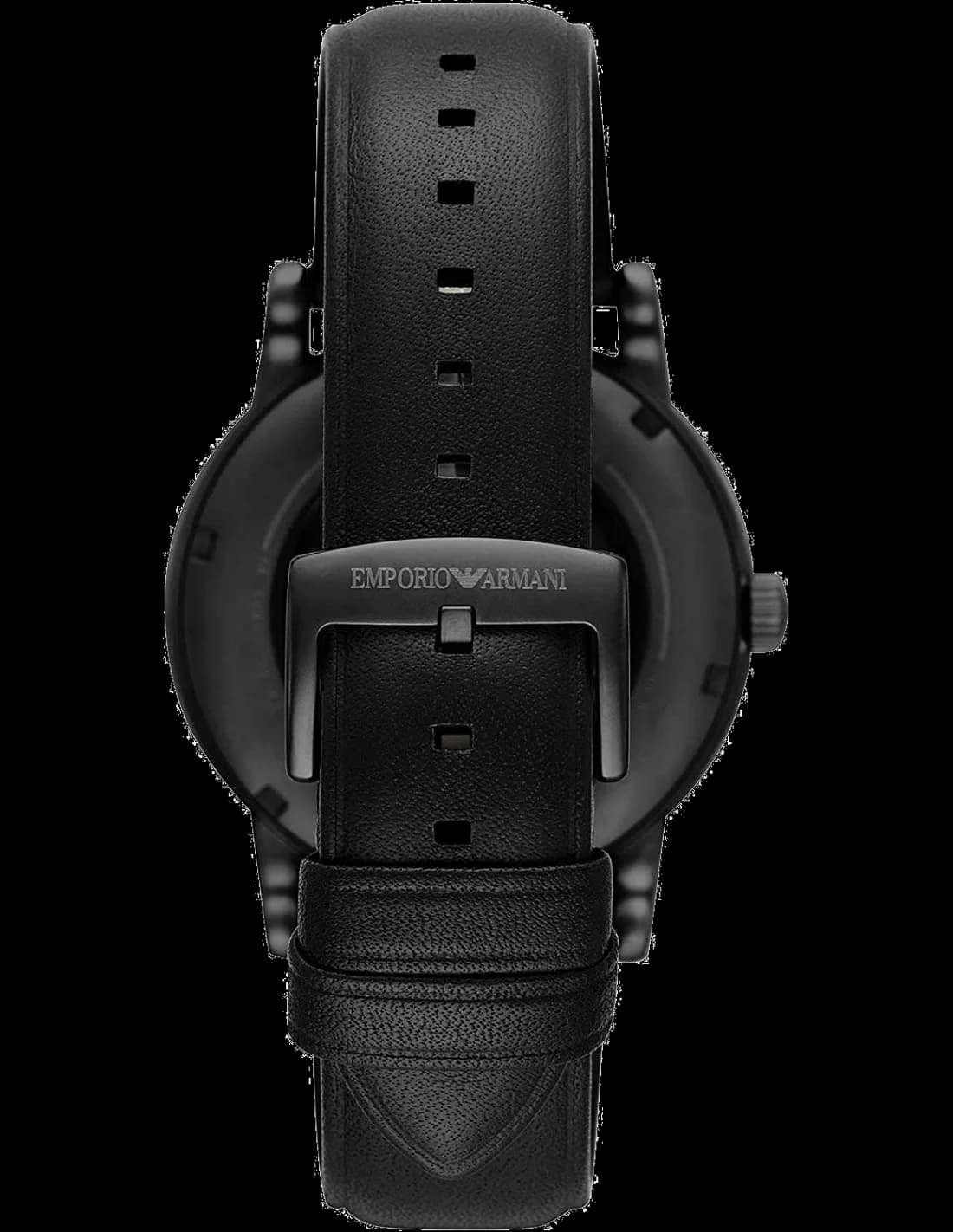 Bracelet Emporio Armani AR60012 en cuir noir cousu contrasté, boucle ardillon en acier brossé