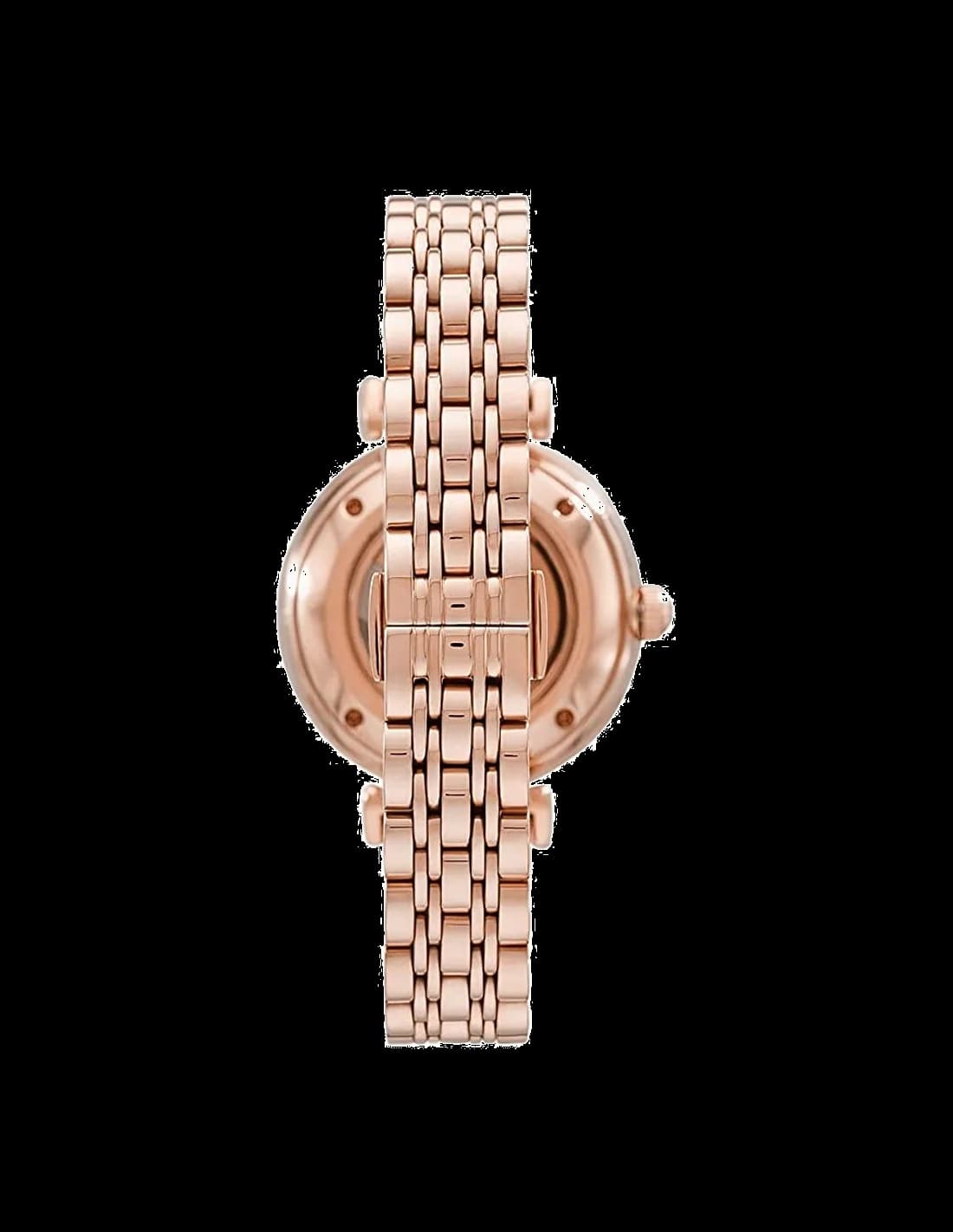 Cadran Emporio Armani AR60023 dévoile un mouvement automatique visible, index bâtons et aiguilles squelettes