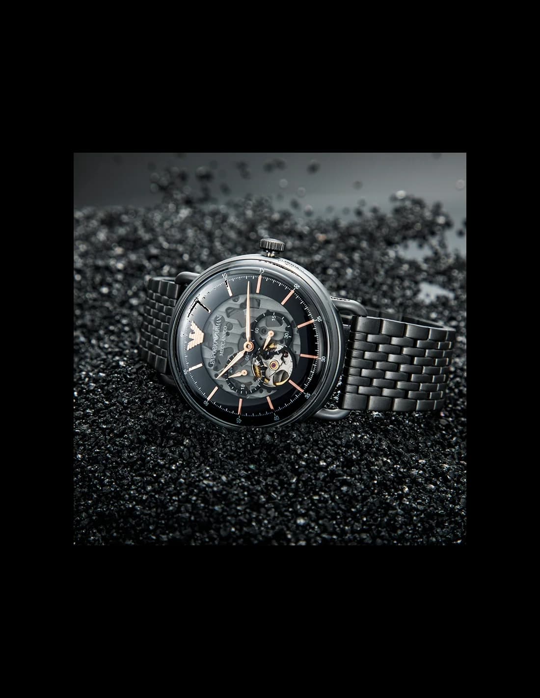 Boîtier Emporio Armani AR60025 en acier noir brossé de 43 mm avec lunette fine et verre saphir