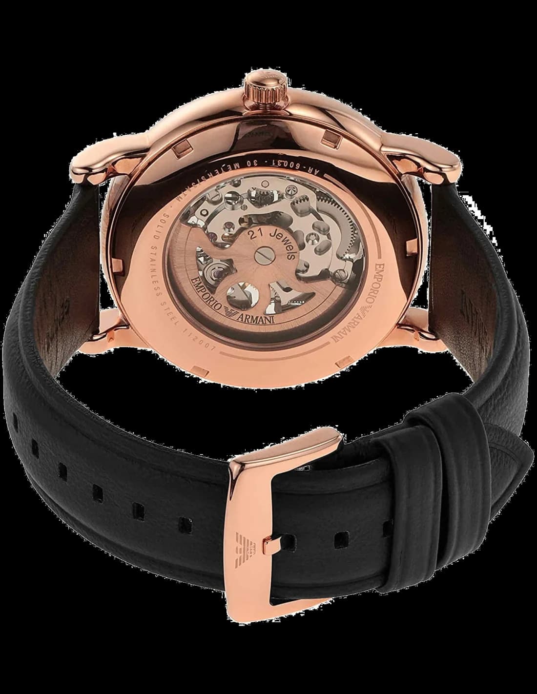 Bracelet Emporio Armani AR60031 en cuir noir grainé avec surpiqûres contrastées et boucle ardillon en acier brossé