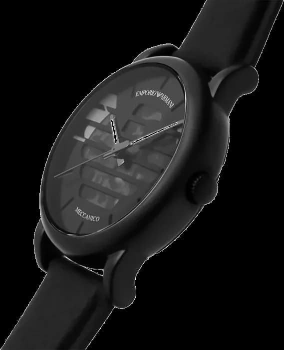 Bracelet Emporio Armani AR60032 en cuir noir avec surpiqûres ton sur ton et boucle ardillon en acier inoxydable