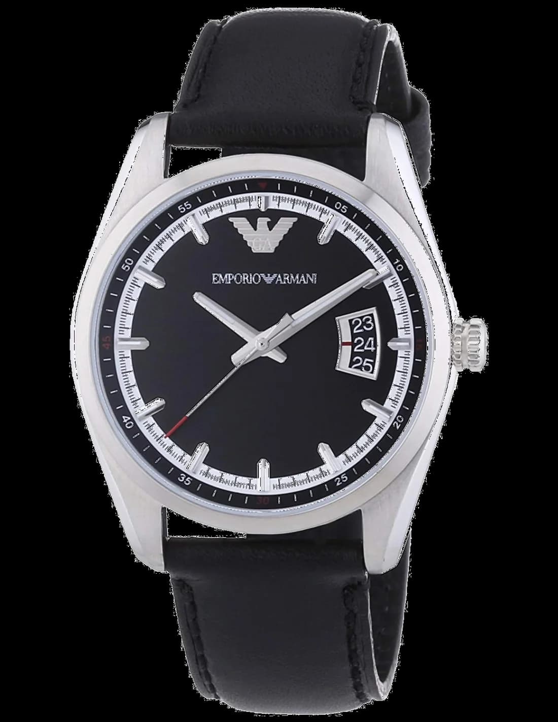 Montre Emporio Armani AR6014 au cadran noir et aiguilles argentées, style sport chic