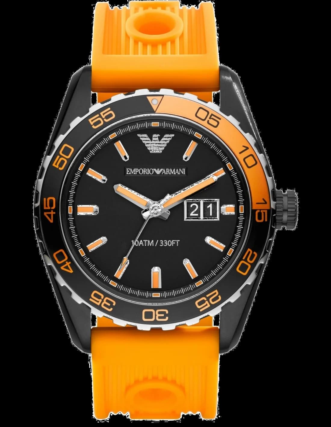 Montre Emporio Armani AR6046 au cadran noir avec index blancs et aiguilles luminescentes, style sportif